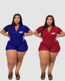Plus Size Zipper Casual Rompers Woman Solid Color L-4XL