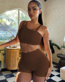 Solid Color Women Sporty Two Piece Short Set S-L