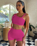 Solid Color Women Sporty Two Piece Short Set S-L