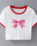 Street style INS Internet celebrity trendy bow short slim-fitting short-sleeved T-shirt spring and summer