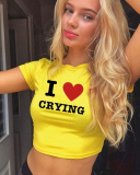 Street style INS trendy I Love CRYING short slim short-sleeved T-shirt summer