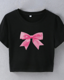 Street style INS Internet celebrity trendy bow short slim-fitting short-sleeved T-shirt spring and summer