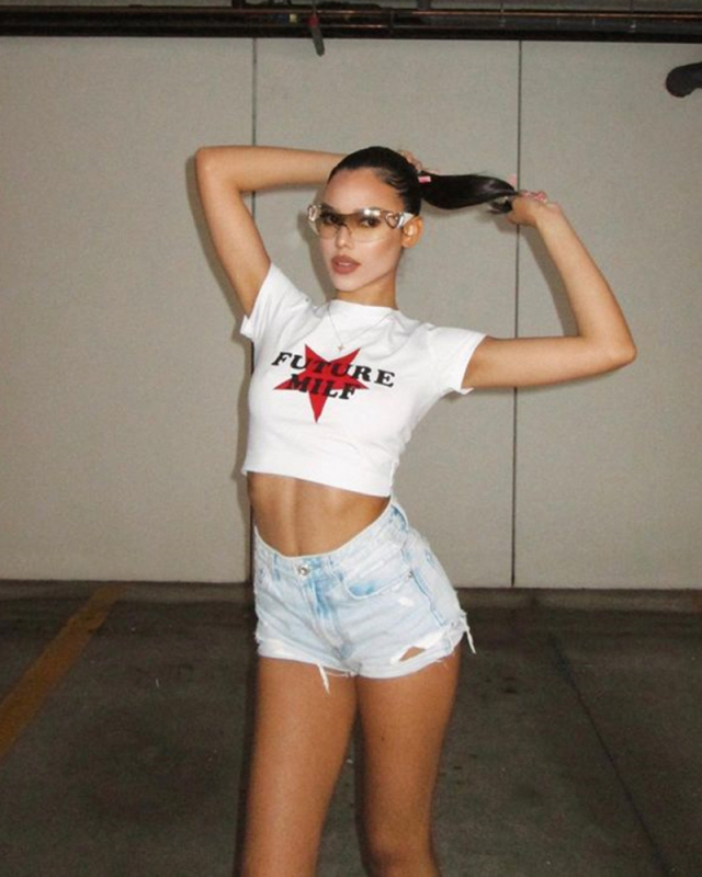 Street style INS trendy five-pointed star FUTURE MILF short slim fit short-sleeved T-shirt