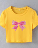 Street style INS Internet celebrity trendy bow short slim-fitting short-sleeved T-shirt spring and summer