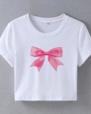 Street style INS Internet celebrity trendy bow short slim-fitting short-sleeved T-shirt spring and summer