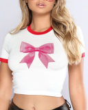 Street style INS Internet celebrity trendy bow short slim-fitting short-sleeved T-shirt spring and summer
