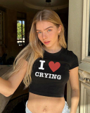 Street style INS trendy I Love CRYING short slim short-sleeved T-shirt summer