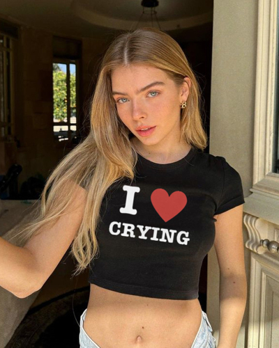 Street style INS trendy I Love CRYING short slim short-sleeved T-shirt summer