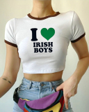 Street style INS trendy I Love IRISH BOYS short slim fit short-sleeved T-shirt