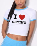 Street style INS trendy I Love CRYING short slim short-sleeved T-shirt summer