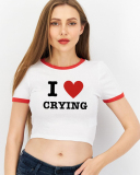 Street style INS trendy I Love CRYING short slim short-sleeved T-shirt summer
