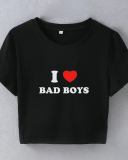 Street style INS Internet celebrity trendy I love bad boys short short-sleeved T-shirt