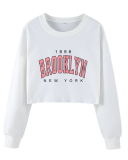 Street style INS Internet celebrity trendy Brooklyn printed short long-sleeved sweatshirt spring