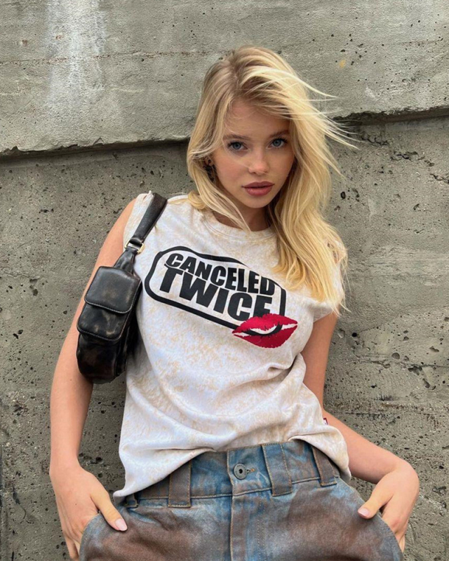Cancelled Again street style INS Internet celebrity hipster letter print short-sleeved T-shirt