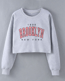 Street style INS Internet celebrity trendy Brooklyn printed short long-sleeved sweatshirt spring