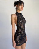 Open Back Sexy Lace Short Mini Dress S-L
