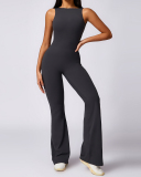 Women Hips Lift Wide Leg Fitness Back Yoga Jumpsuit Black Gray Purple Brown S-XL