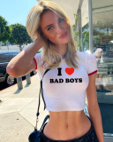 Street style INS Internet celebrity trendy I love bad boys short short-sleeved T-shirt