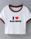 Street style INS Internet celebrity trendy I love bad boys short short-sleeved T-shirt