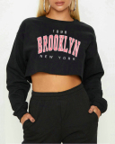 Street style INS Internet celebrity trendy Brooklyn printed short long-sleeved sweatshirt spring