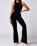 Women Hips Lift Wide Leg Fitness Back Yoga Jumpsuit Black Gray Purple Brown S-XL