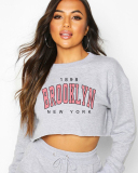 Street style INS Internet celebrity trendy Brooklyn printed short long-sleeved sweatshirt spring