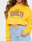 Street style INS Internet celebrity trendy Brooklyn printed short long-sleeved sweatshirt spring