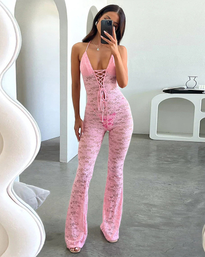 Lace Transparent Womne See Through Jumpsuit S-L