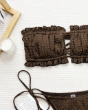 Coffee Strapless Girl Bikini Set S-L
