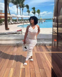 White Open Back Vacation Beach Dress S-XL