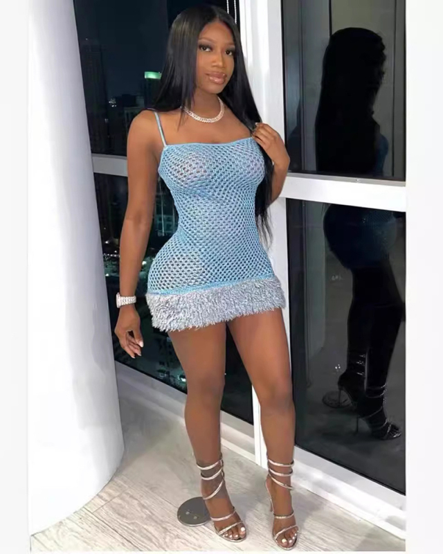 Women Knitted See Through Girl Dress S-XL