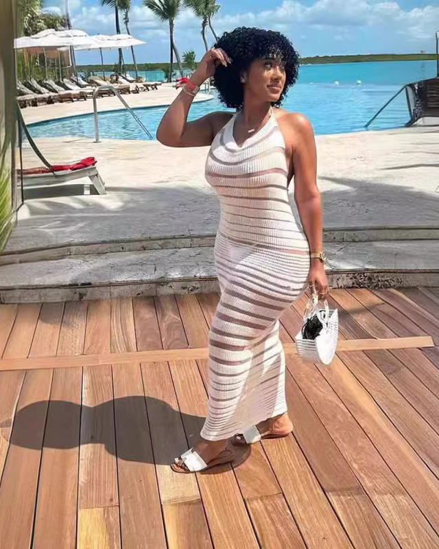 White Open Back Vacation Beach Dress S-XL