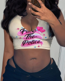 Women Fashion Printed Sexy U Neck Crop Top Vest XS-XL