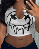 Women Fashion Printed Sexy U Neck Crop Top Vest XS-XL