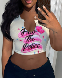 Women Fashion Printed Sexy U Neck Crop Top Vest XS-XL
