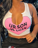 Women Fashion Printed Sexy U Neck Crop Top Vest XS-XL