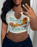 Women Fashion Printed Sexy U Neck Crop Top Vest XS-XL