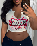 Women Fashion Printed Sexy U Neck Crop Top Vest XS-XL