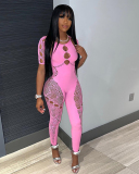 Short Sleeve Women Fishnet Sexy Jumpsuit One Size
