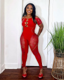 Short Sleeve Women Fishnet Sexy Jumpsuit One Size
