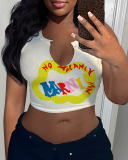 Women Fashion Printed Sexy U Neck Crop Top Vest XS-XL