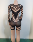 Long Sleeve Black See Through Wholesale Jumpsuit one size