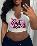Women Fashion Printed Sexy U Neck Crop Top Vest XS-XL