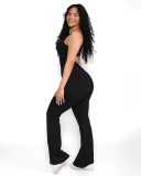 Hot Sale Solid Color U Neck Backless Women Wide Leg Jumpsuits Brown Gray Navy Blue Black S-L