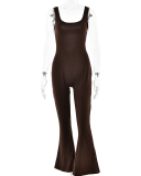 Hot Sale Solid Color U Neck Backless Women Wide Leg Jumpsuits Brown Gray Navy Blue Black S-L