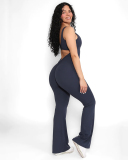 Hot Sale Solid Color U Neck Backless Women Wide Leg Jumpsuits Brown Gray Navy Blue Black S-L