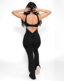 Hot Sale Solid Color U Neck Backless Women Wide Leg Jumpsuits Brown Gray Navy Blue Black S-L