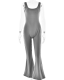 Hot Sale Solid Color U Neck Backless Women Wide Leg Jumpsuits Brown Gray Navy Blue Black S-L