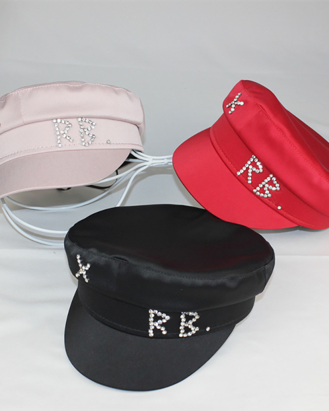 Women Rhinestone Fashion Satin Navy Hat