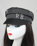 Women Rhinestone Fashion Satin Navy Hat